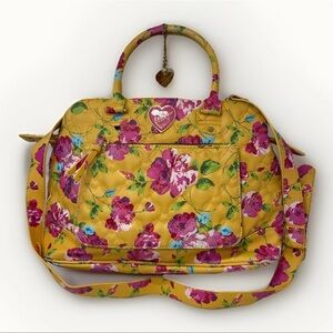 Betsey Johnson Be Mine Quilted Floral Mustard Shoulder Crossbody Handbag Boho